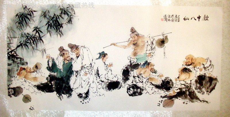 隆重推出:国画大师傅抱石弟子丁惠兴4尺精品人物画:饮中八仙(裱后170*