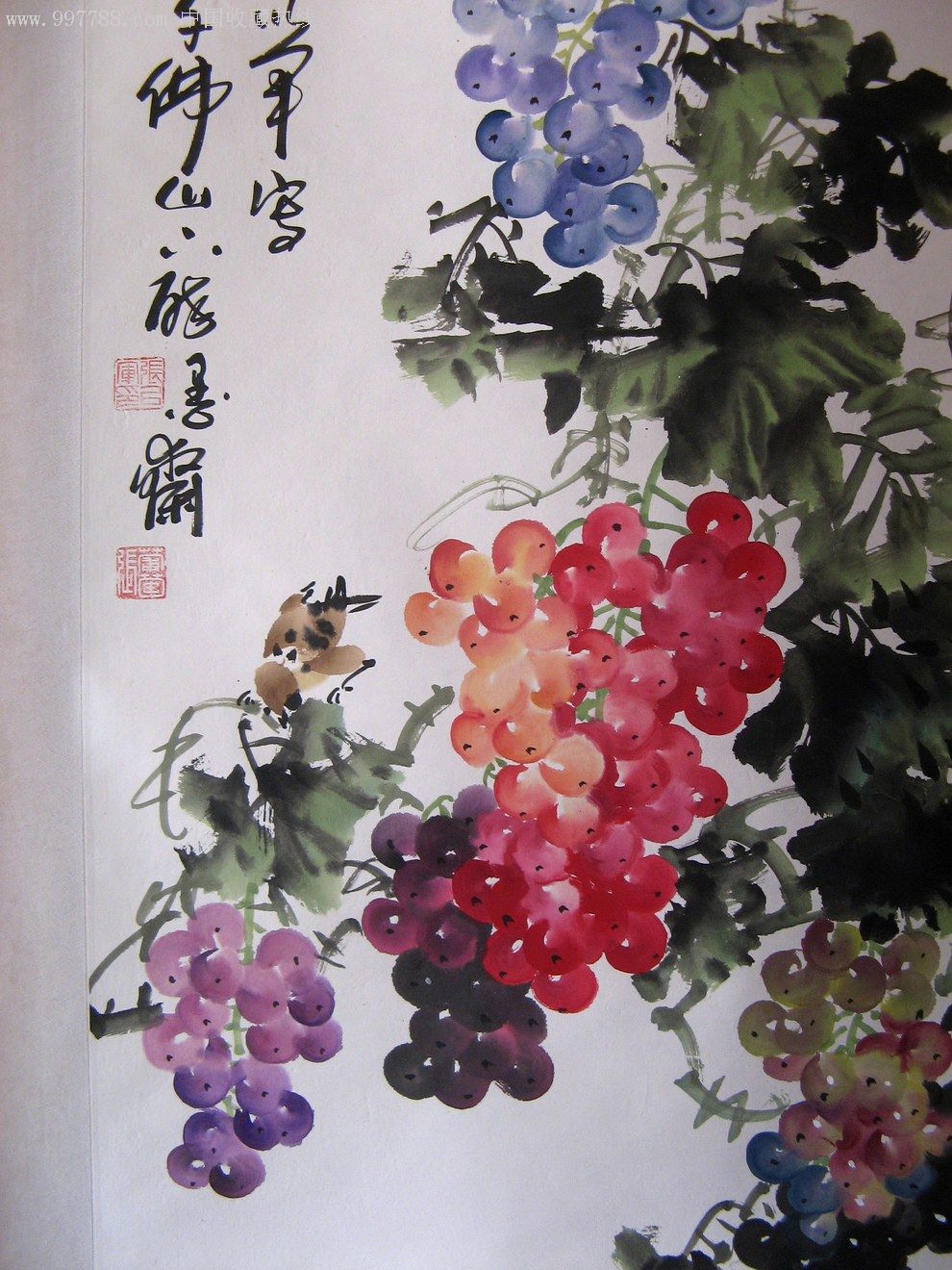 山东实力派画家四尺立轴精装裱葡萄画《秋实图》