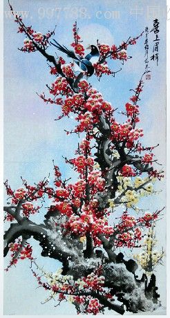 纯手绘四尺梅花-喜上眉梢喜庆137cm×68cm_山水国画