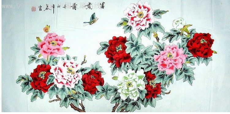 名人精品工笔画四尺牡丹《富贵图》