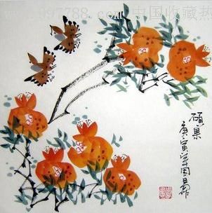 写意花鸟小品.石榴一尺斗方