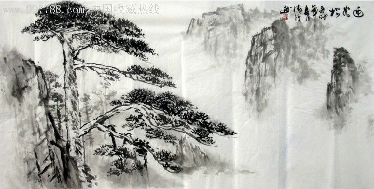 中国美术协会《颜清强》·黄山国画四尺山水·迎客松