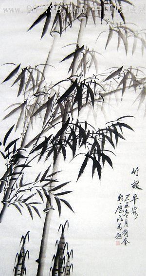 《刘奎》花鸟国画.水墨竹子《竹报平安》(三尺)