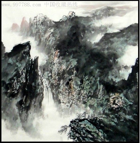 何平四尺斗方山水画