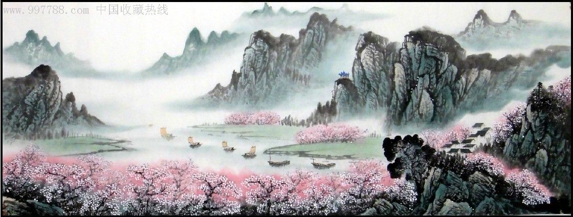 实力派画家刘海东*精品小六尺山水画[桃花山水*招财助