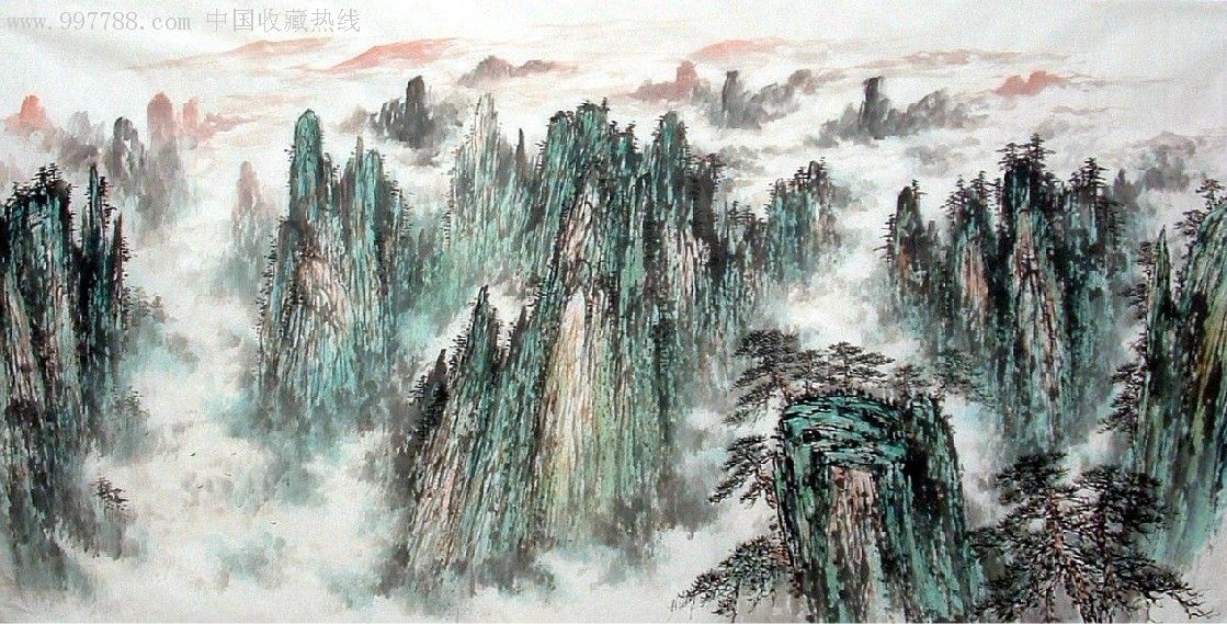 齐振国精品四尺山水画,无水山水画,黄山