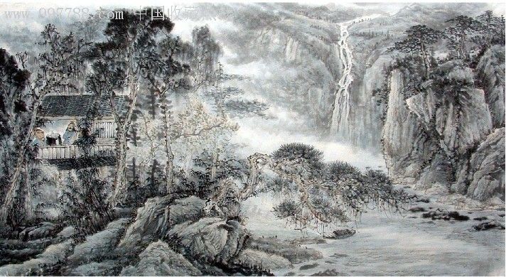 实力派画家林雨泽精品六尺水墨山水画[高山流水]
