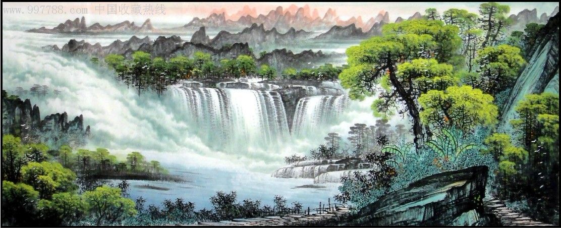 实力派画家林雨泽精品小八尺彩墨风水山水画[青山绿水