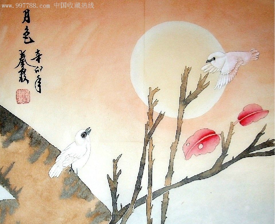 秦霞工笔画三尺斗方花鸟《月色》-zc2925786-花鸟国画