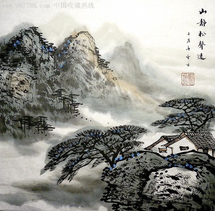 刘云方水墨国画山水小品《山静松声远》