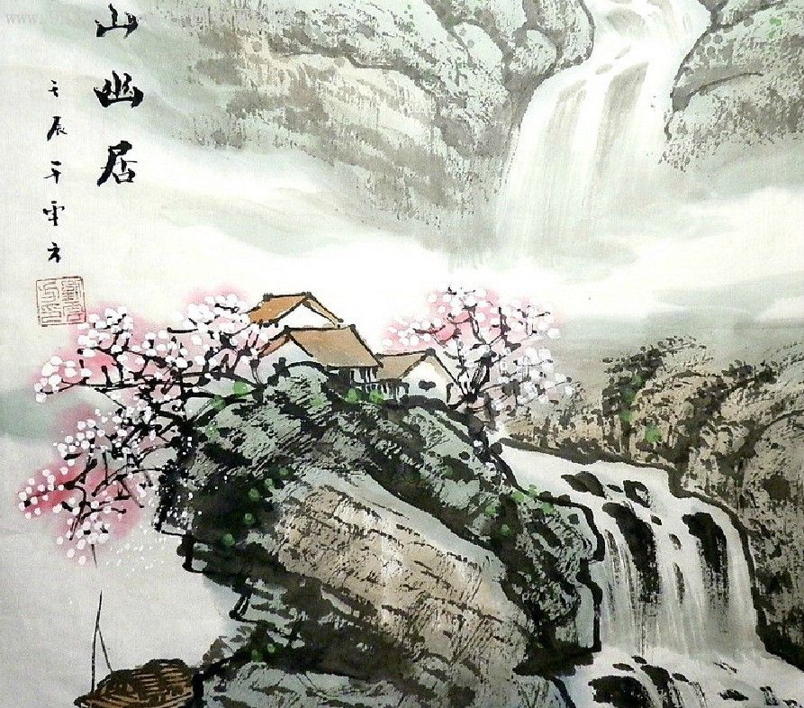 刘云方水墨国画山水小品《溪山幽居》