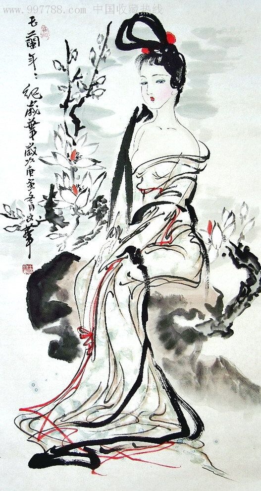 王文华三尺国画人物美女《玉兰》