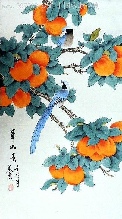 秦霞工笔画花鸟三尺《事事如意》