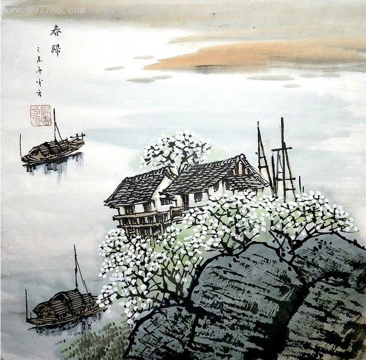《精品刘云方》水墨国画山水小品《春归》