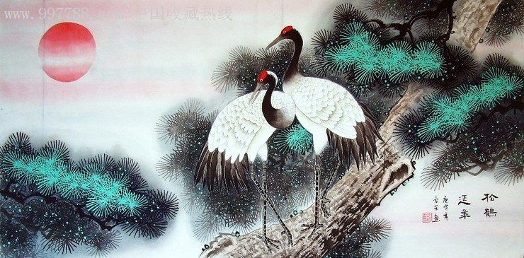 真迹顾雪芳四尺工笔花鸟《松鹤延年-花鸟国画原作-zc3341050-在线