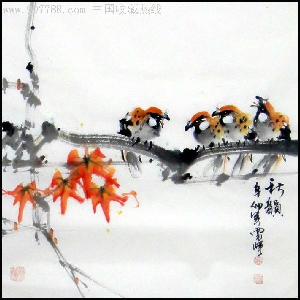 云峰三尺斗方花鸟画,花鸟国画原作,禽鸟画原画,水墨/写意画法,21世纪