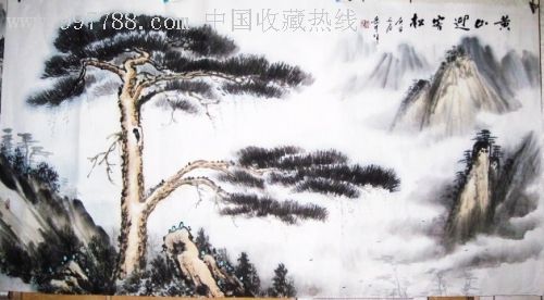 未装裱,,宣纸,,, 简介: 中国山水画家王文德作,黄山迎客松写生画