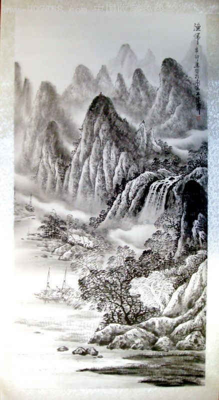 国画大师傅抱石亲传弟子丁惠兴精品四尺山水画:溪山秀色图(裱好170*75