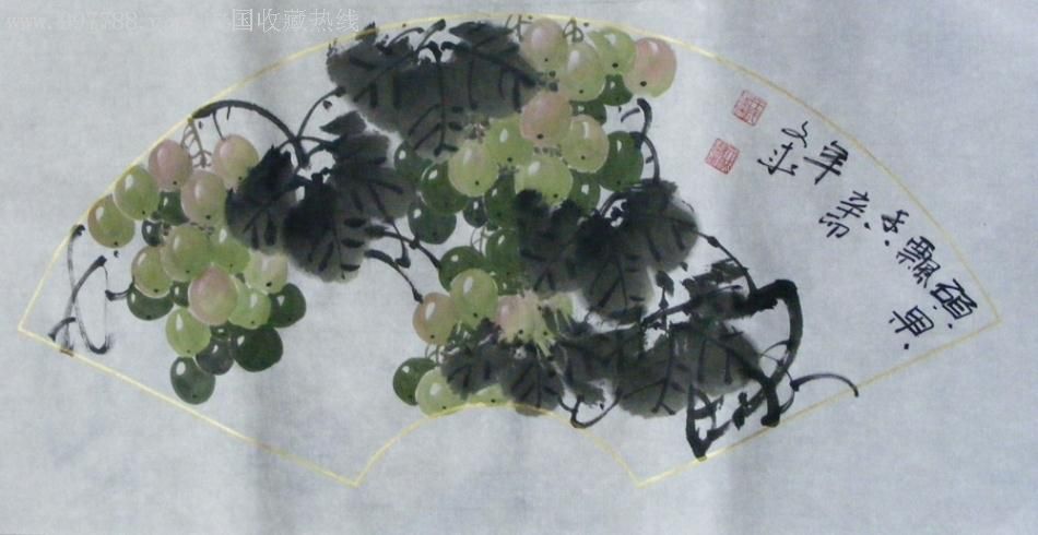 "葡萄王子"王文成的写意葡萄扇面《硕》56*27