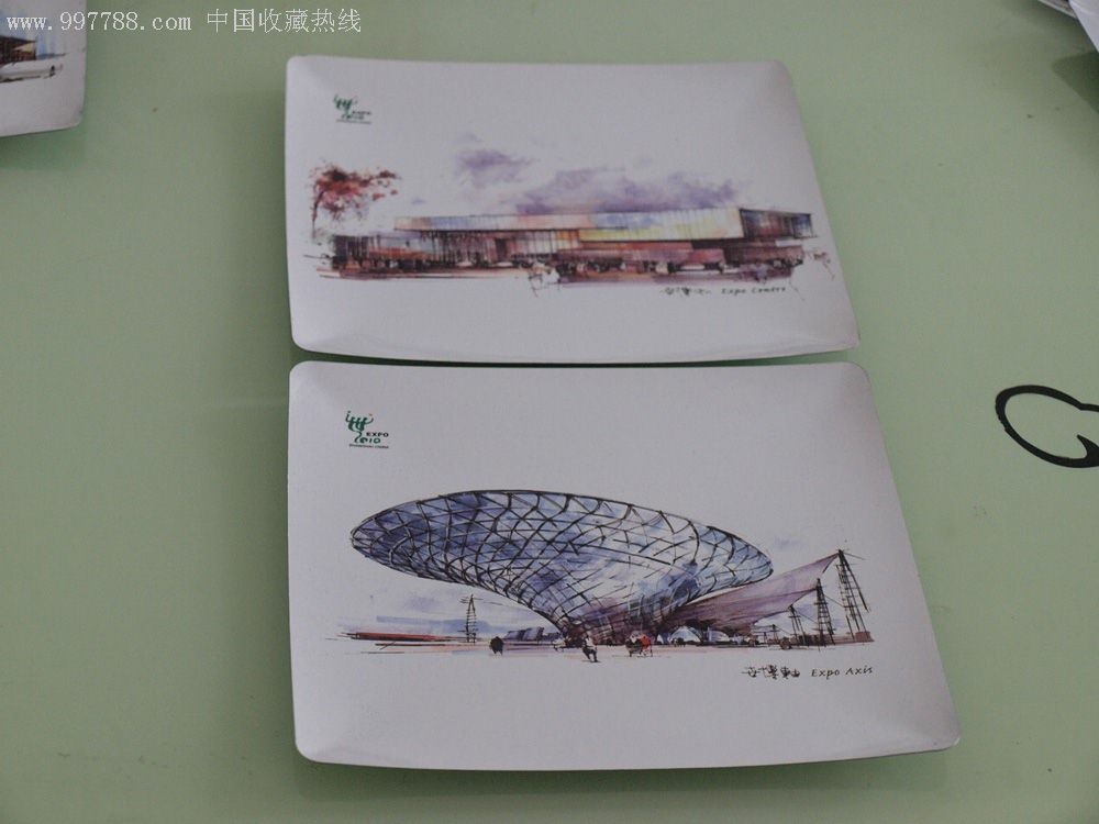 上海世博会"四馆一轴"手绘彩色纪念牌套装-铁皮材质纪念卡