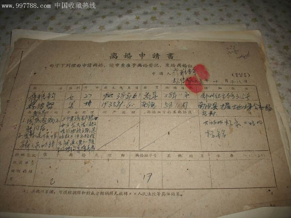 1965年[离婚申请书].一套15份.