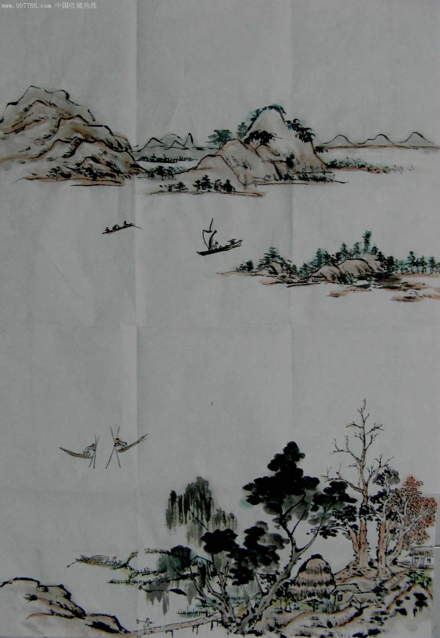 山东名家四尺开三无款山水画(可定制)