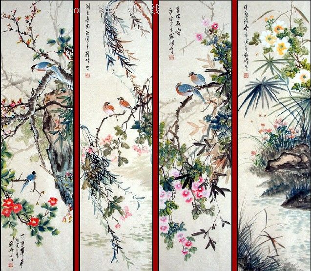 实力画家韦仲传四条屏写意花鸟国画精品wz205
