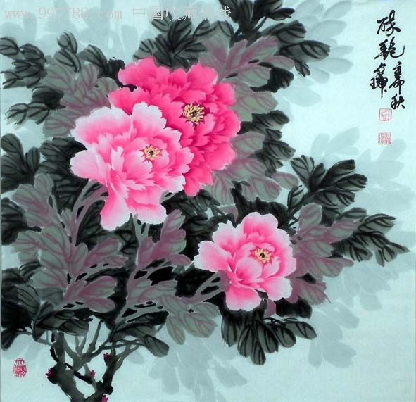 花鸟画名师陈贞瑞四尺斗方写意牡丹