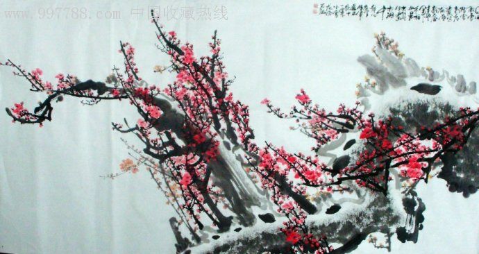 知名画家龚鄂生国画作品《铁杆红梅图》尺寸:198*98cm