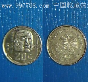 [乐藏阁]1983年墨西哥硬币20c(玛雅人头像)1枚