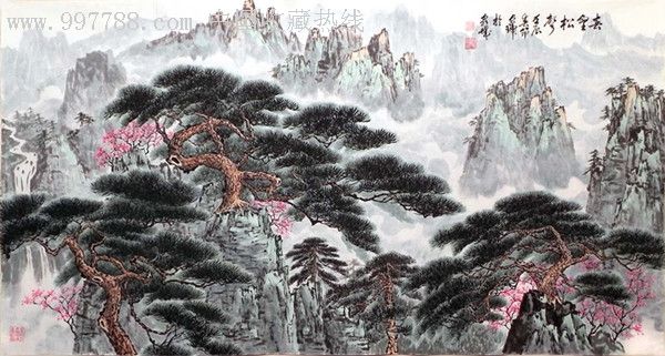 白雪石弟子陈贞瑞八尺青松山水图_花鸟国画原作【军星收藏】_第1张