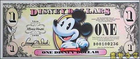 2008年全新迪斯尼米老鼠1美元纪念钞