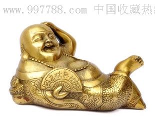开光纯铜弥勒佛摆件高枕无忧卧佛聚财招财保平安