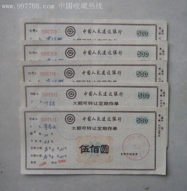 存单—安徽大额存单5张一起26150d