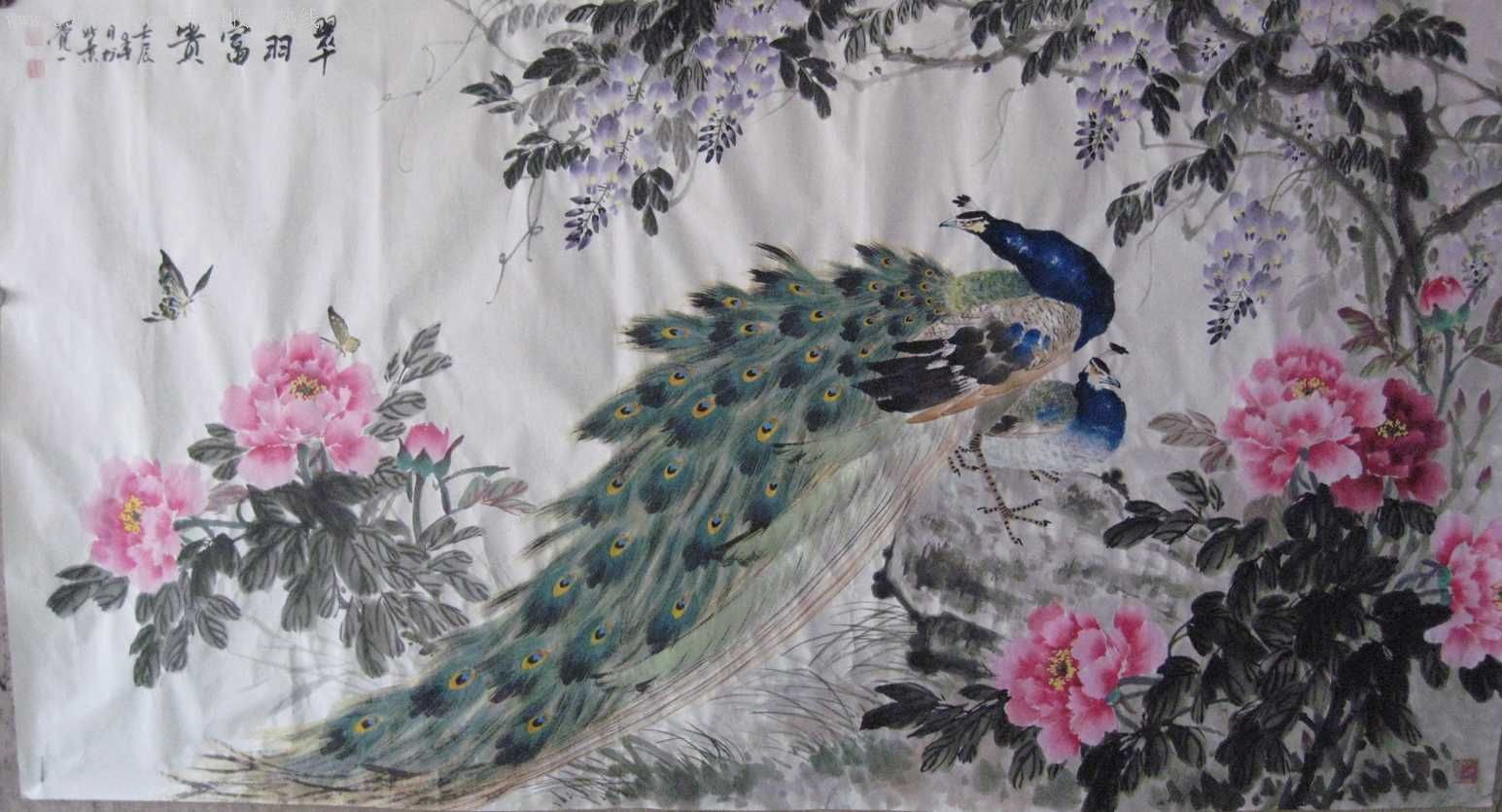 孔雀牡丹-价格:1000.0000元-se11213363-花鸟国画原作