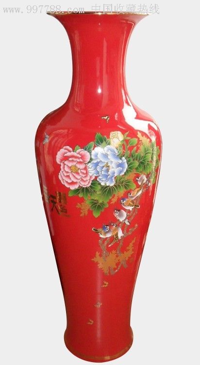 中国红1米高红瓷庆典花瓶美人肩瓶