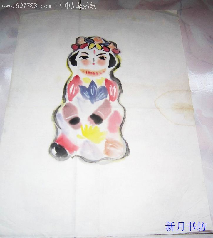 手绘水墨画79-瓷娃娃-大约46*35cm