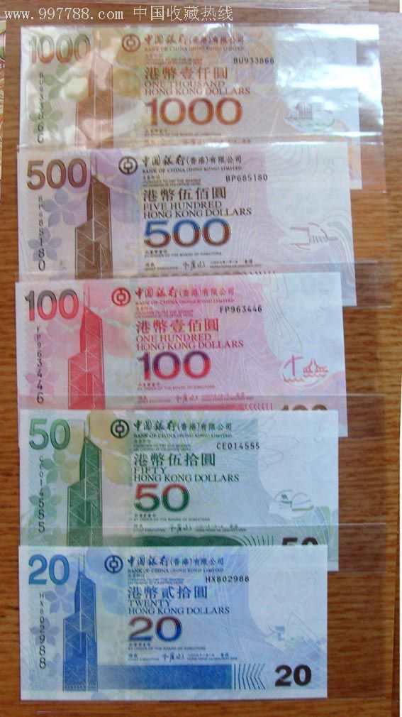 港币中国银行1000.500.100.50.20.全新未流通unc港币