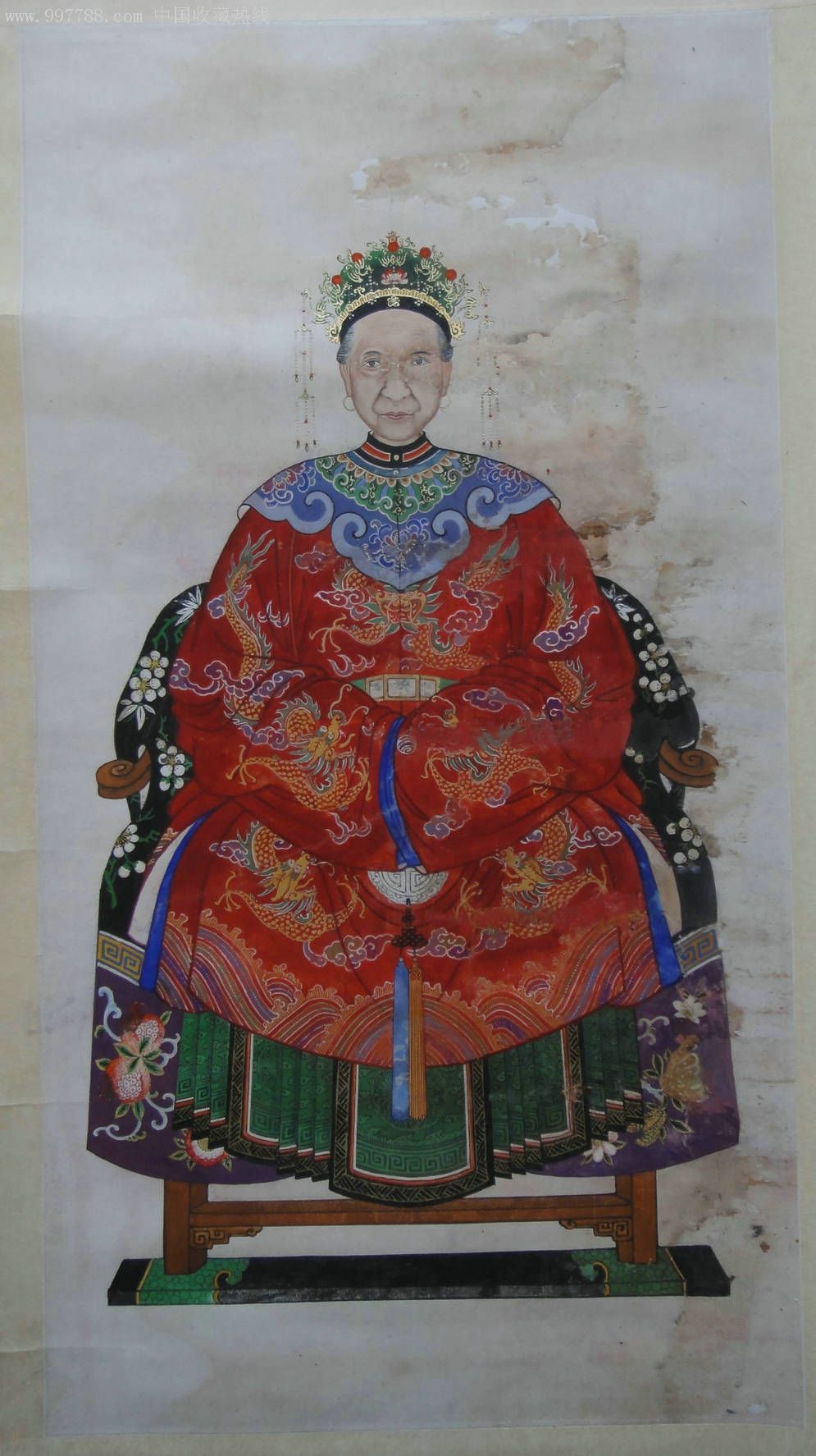 清初描金重彩人物画-四爪龙-古典人物画-古典服饰-疑为皇亲贵族画像