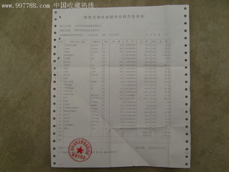 销售货物或者提供应税劳务清单