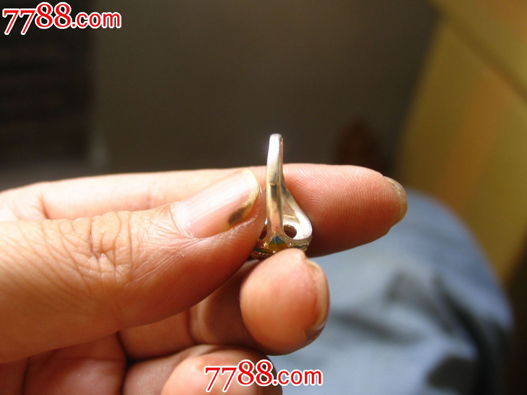 个人收藏老出口玛瑙老银掐丝珐琅彩戒指一对儿