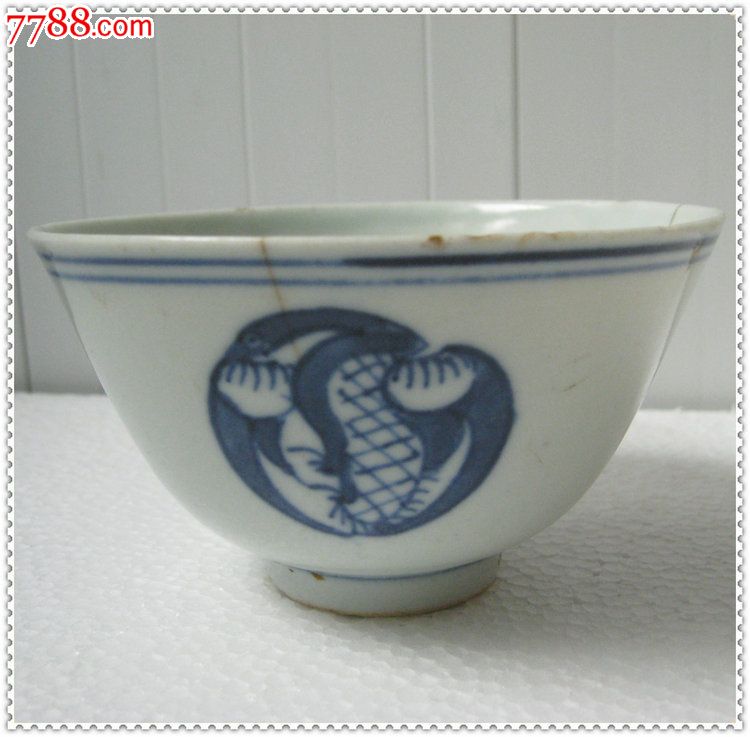 清代青花团鹤碗,青花瓷器_价格130.