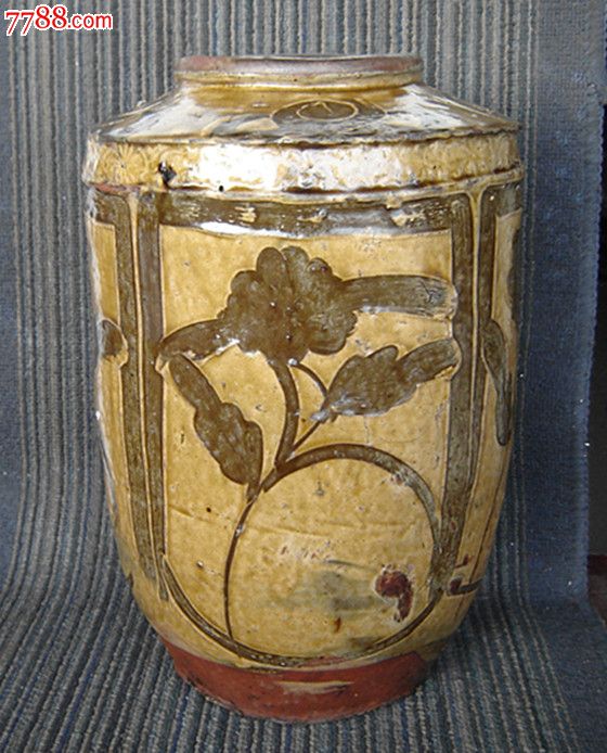 陶器马口窑剔花公鸡花卉罐真品-se28073937-陶罐-零售-7788收藏