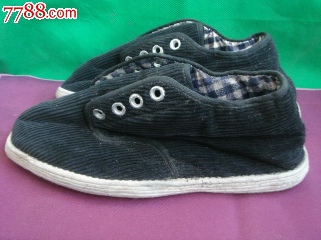 手工纳底条绒面系带老棉鞋