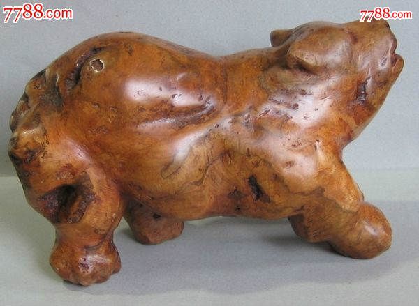 木雕瘿木木瘤雕雄霸天下摆件,其他木艺品,木