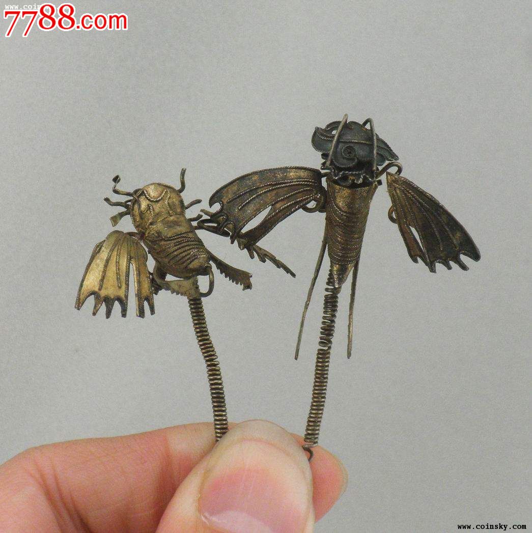 1254精美鎏金掐丝银蝗虫一对-价格:300元-se2