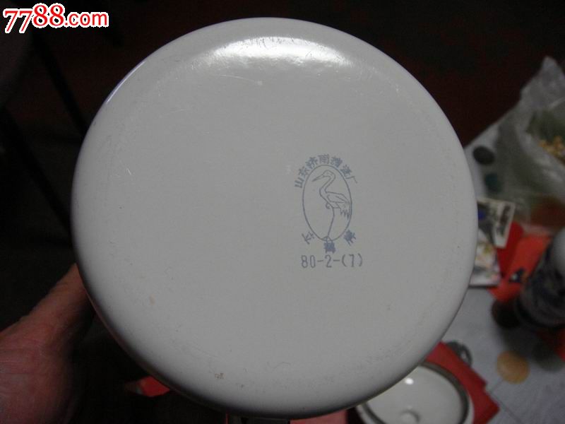 80年山东济南搪瓷厂/立鹤牌【82年,青岛铝制品厂/搪瓷盖杯～编号:363