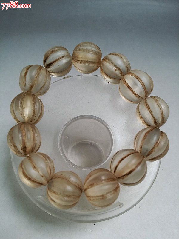 古玉老玉民间淘换的清代瓜棱形老水晶手链手串