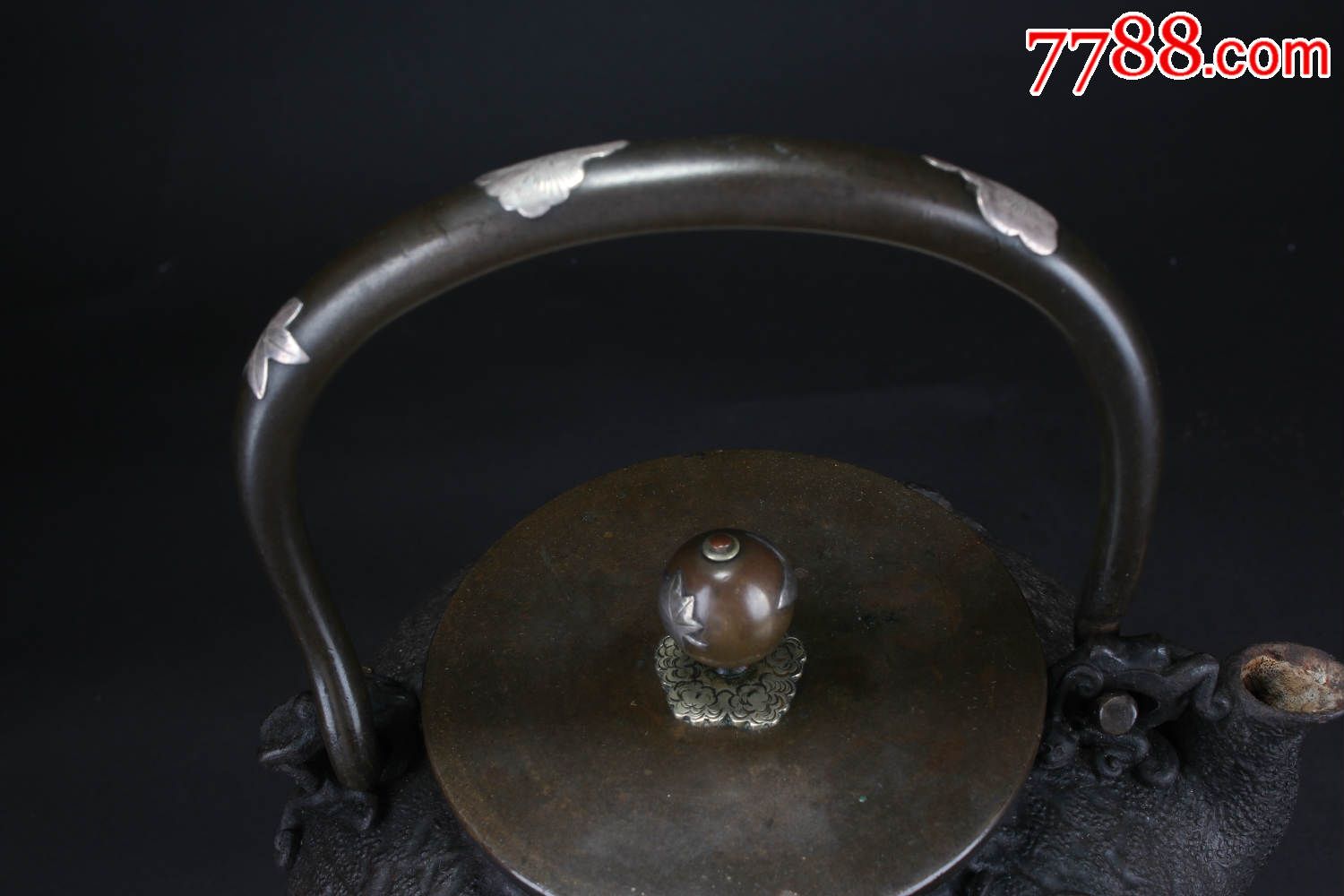 昭和时期顶级错银菊纹龟文堂制铁壶-价格:250