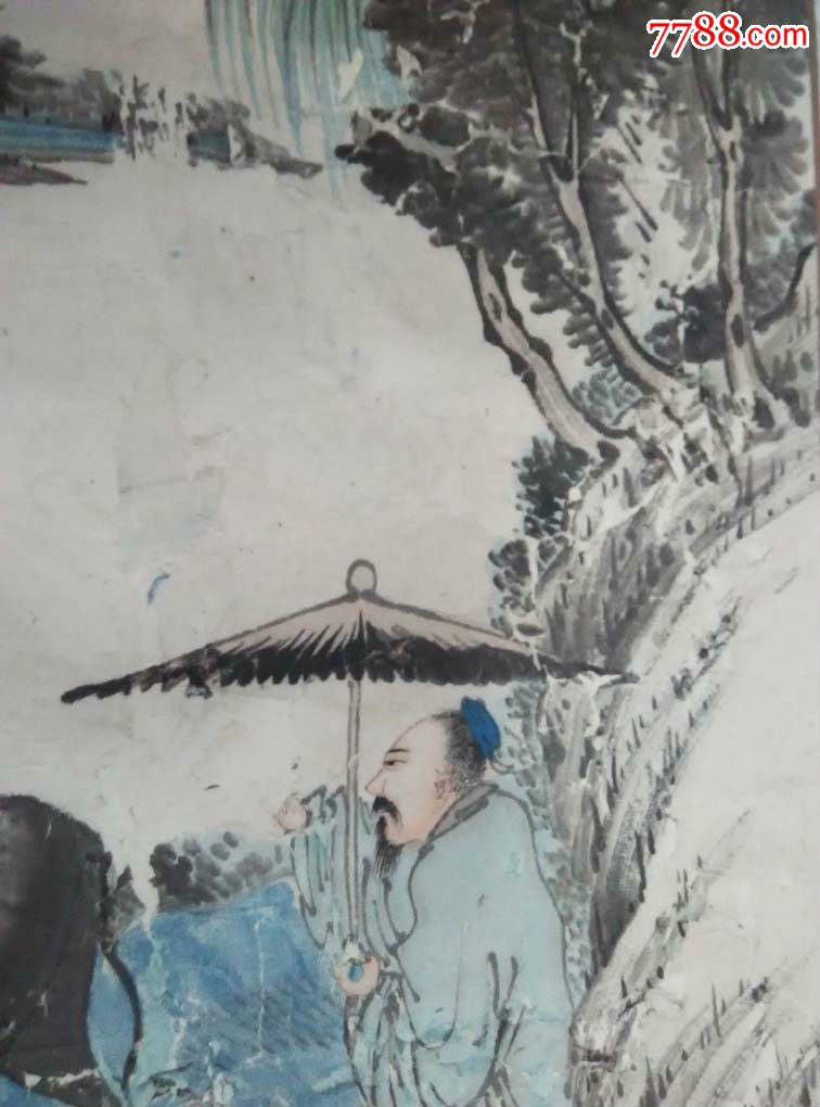 民国辽南名画家张乐舟山水人物图轴—开门老画